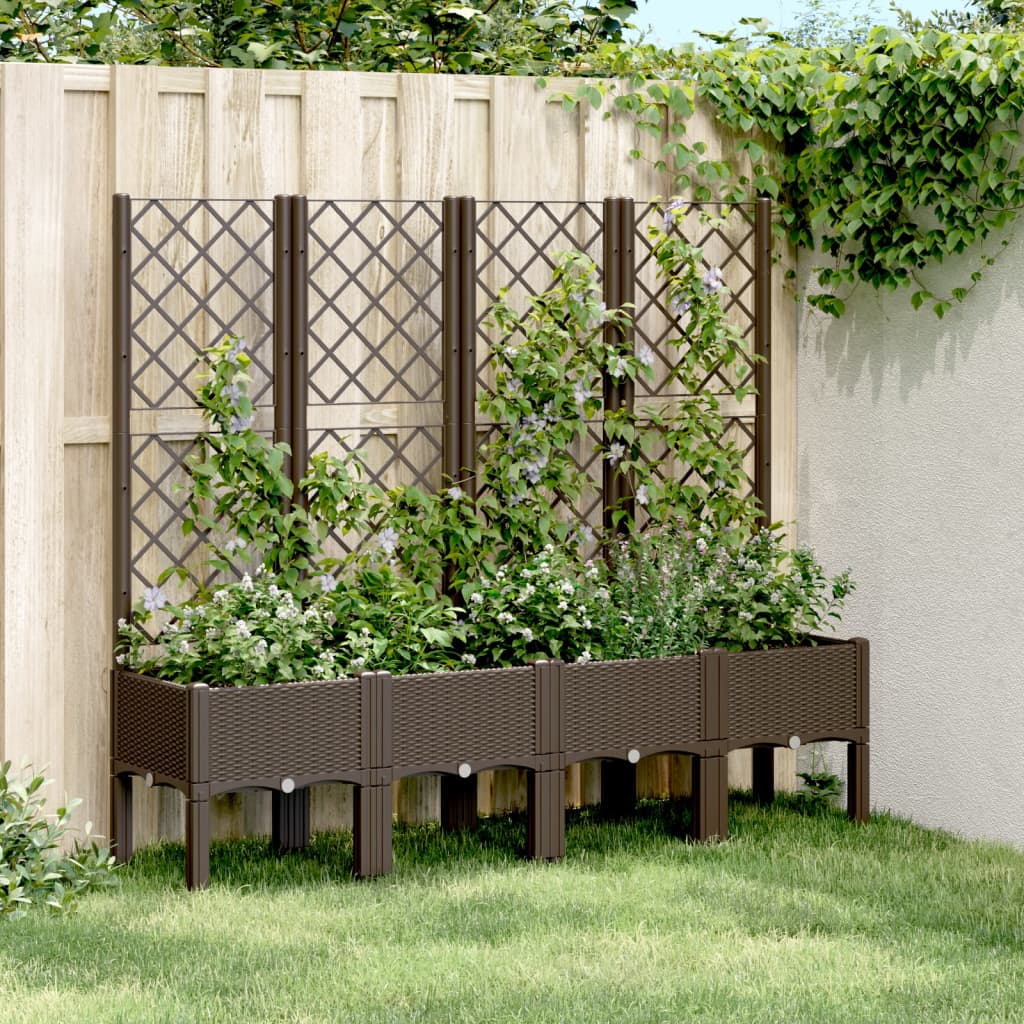 Jardinera con enrejado PP azul gris 120x40x142 cm