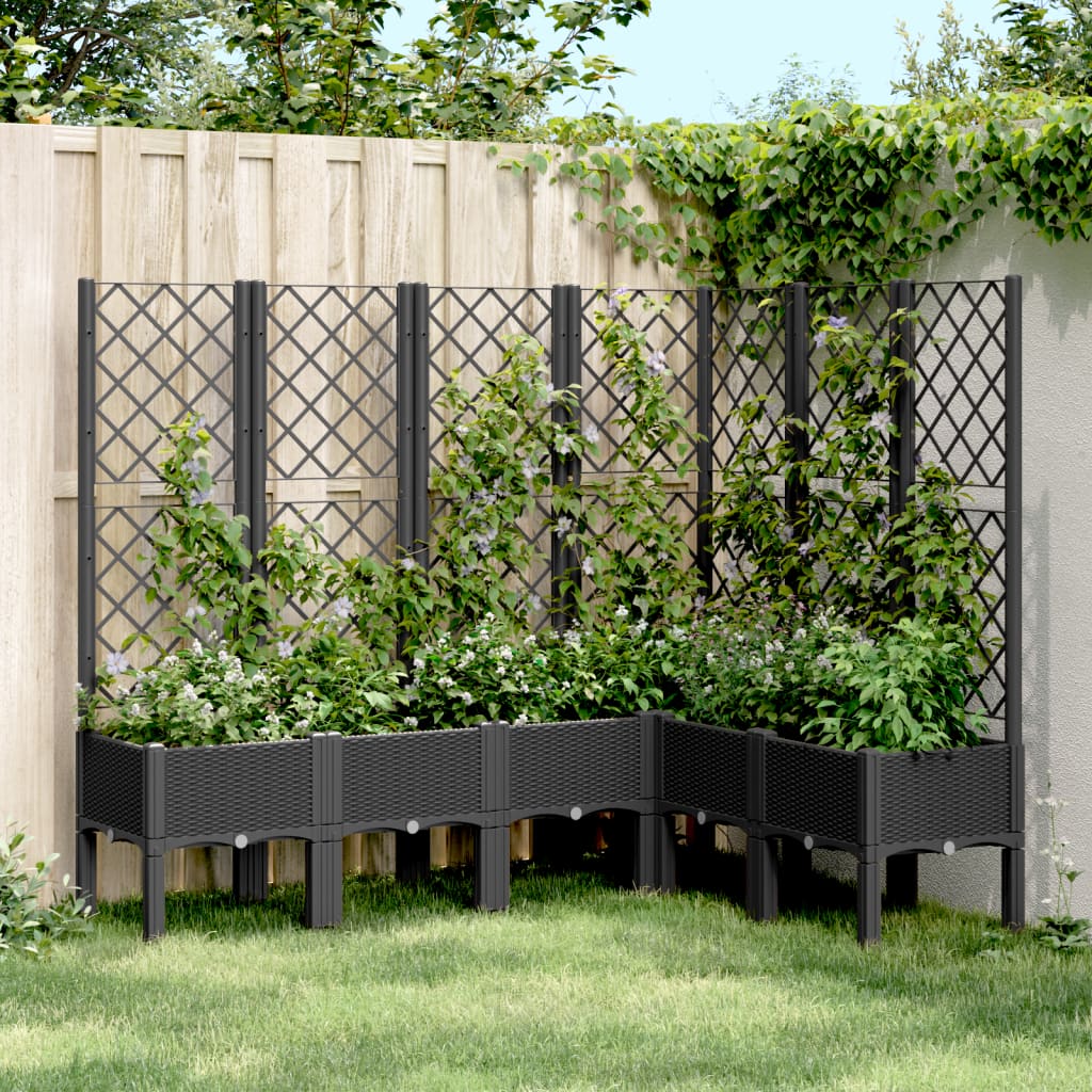 Jardinera con enrejado PP azul gris 120x40x142 cm