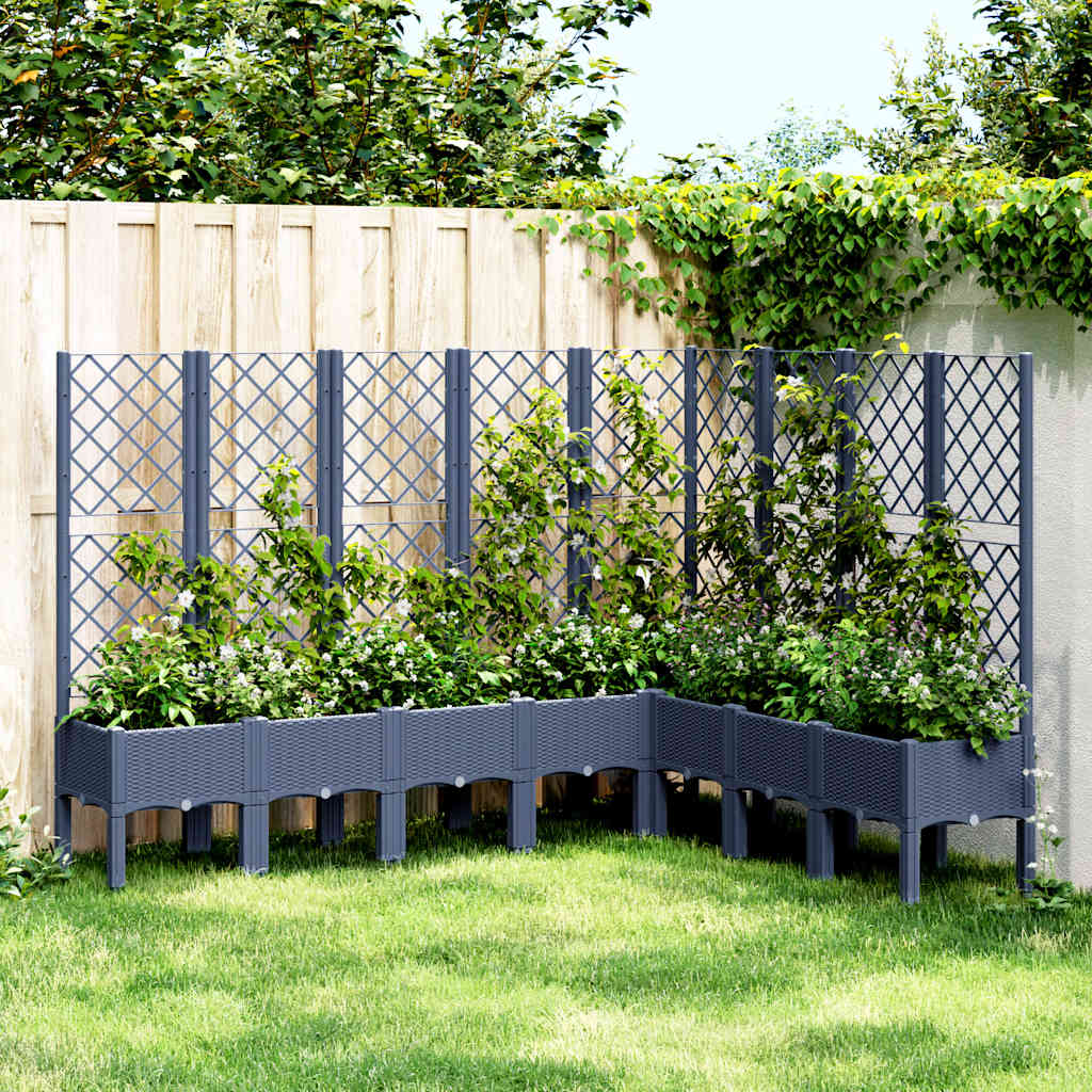 Jardinera con enrejado PP azul gris 120x40x142 cm
