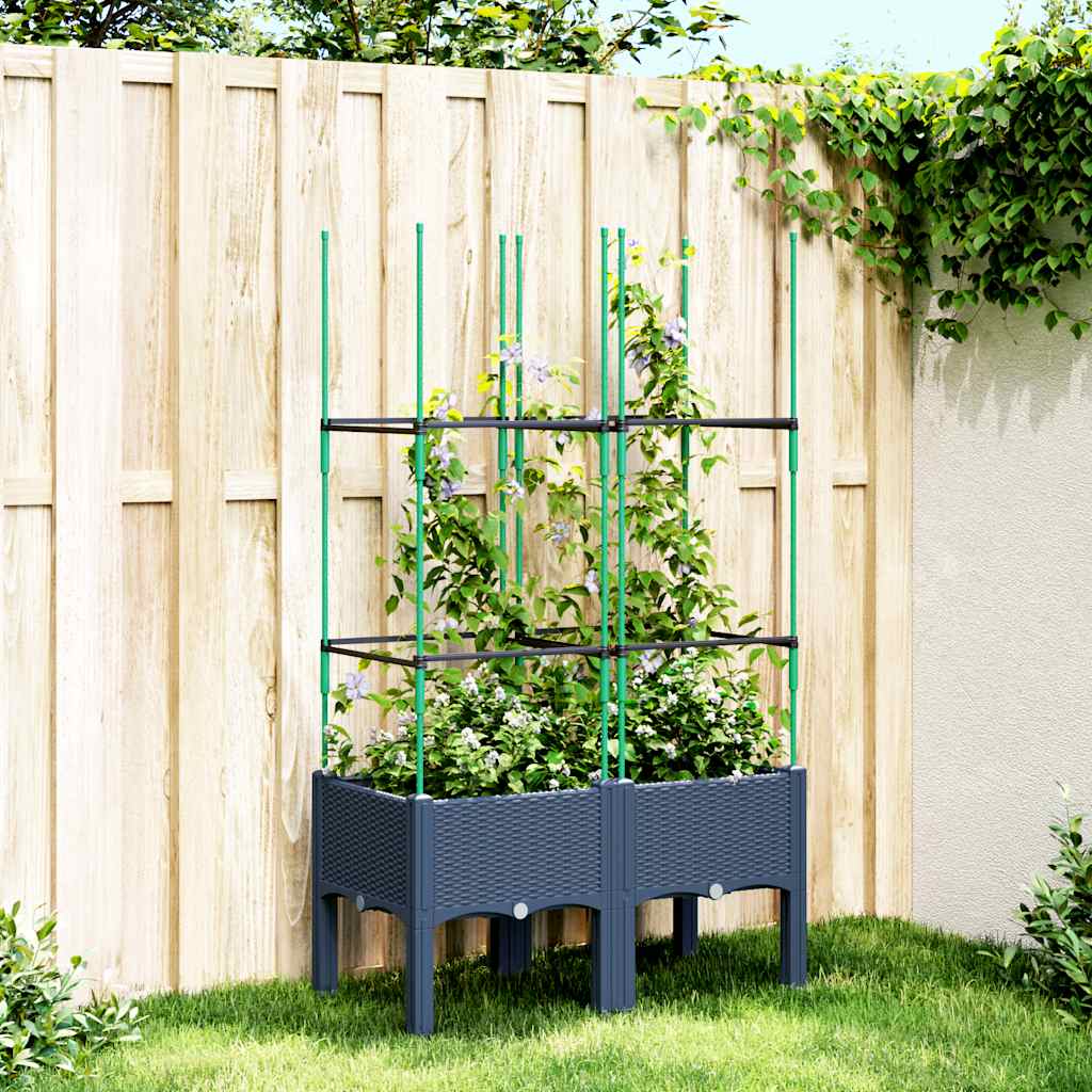 Jardinera con enrejado PP azul gris 120x40x142 cm
