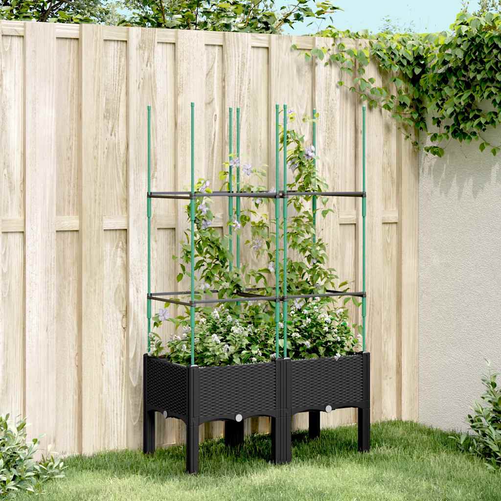 Jardinera con enrejado PP azul gris 120x40x142 cm