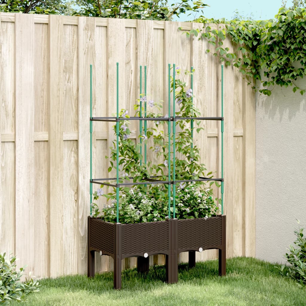 Jardinera con enrejado PP azul gris 120x40x142 cm