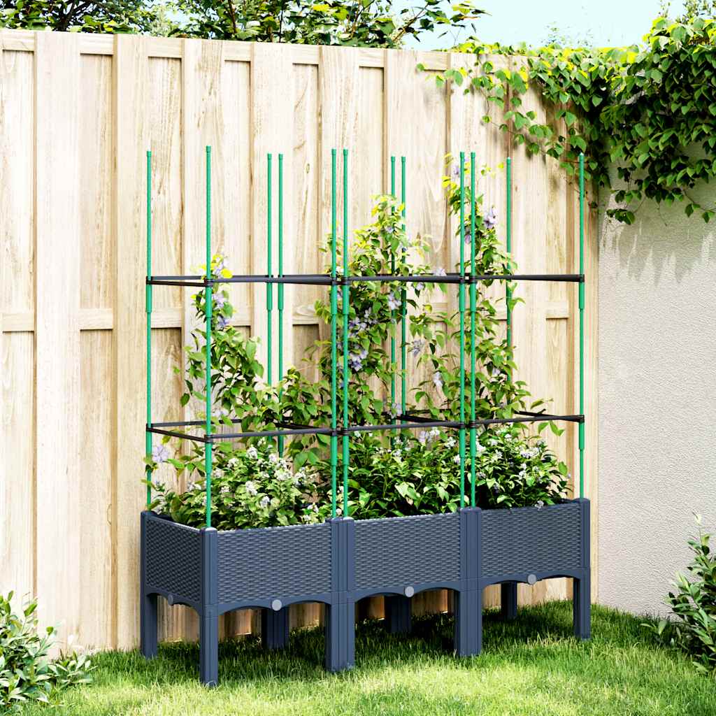 Jardinera con enrejado PP azul gris 120x40x142 cm