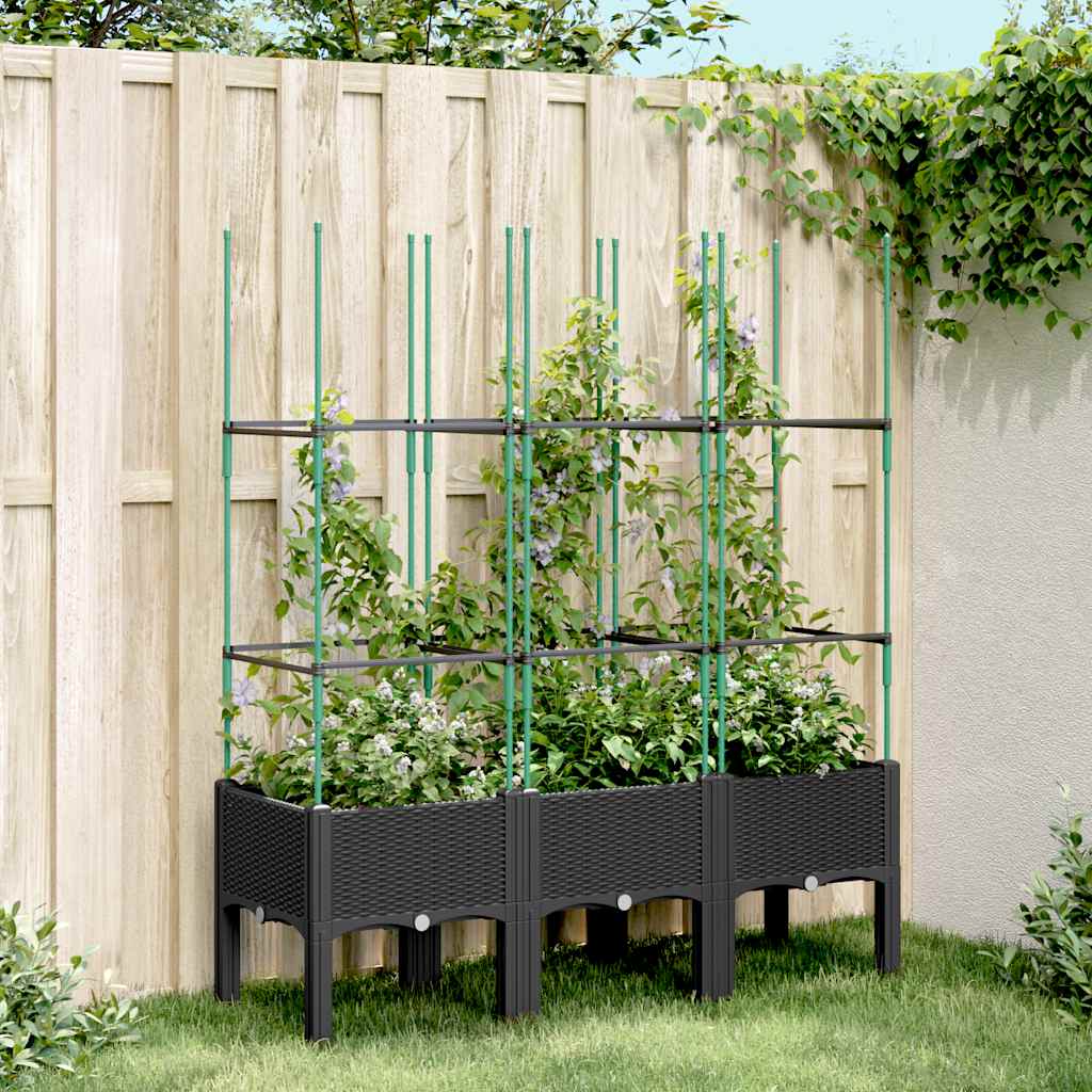 Jardinera con enrejado PP azul gris 120x40x142 cm