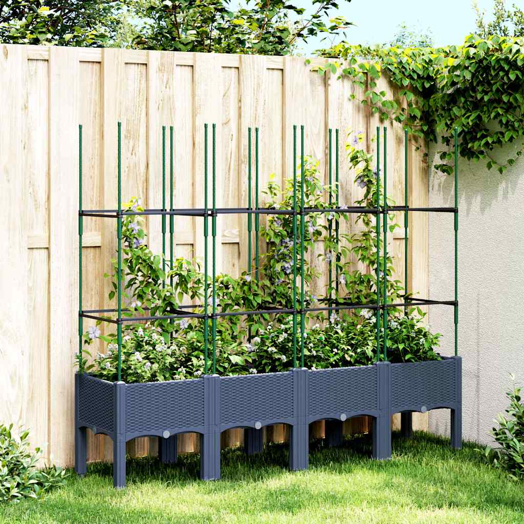 Jardinera con enrejado PP azul gris 120x40x142 cm