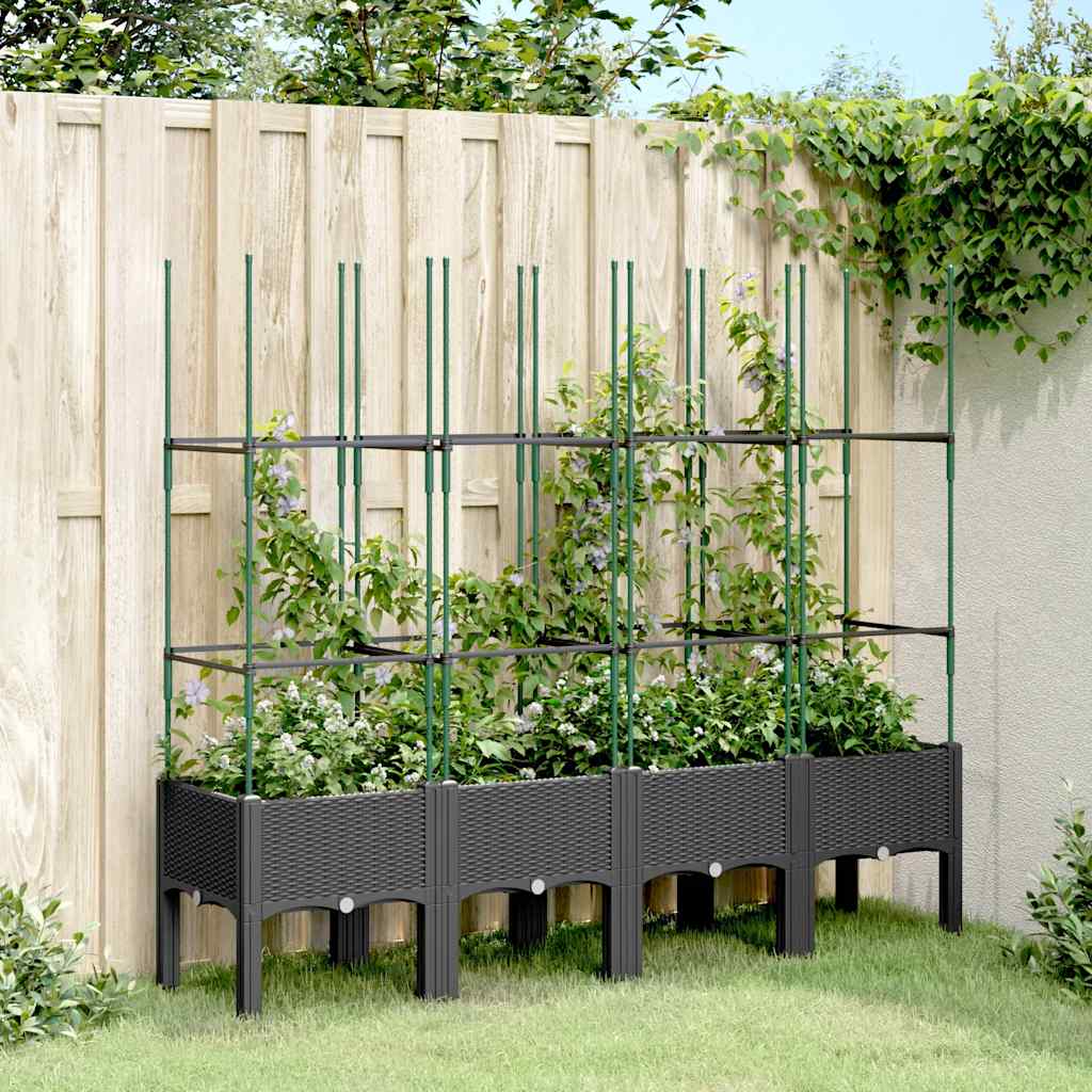Jardinera con enrejado PP azul gris 120x40x142 cm