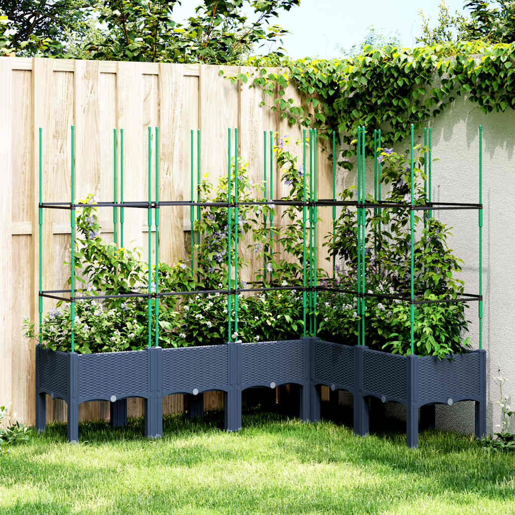 Jardinera con enrejado PP azul gris 120x40x142 cm
