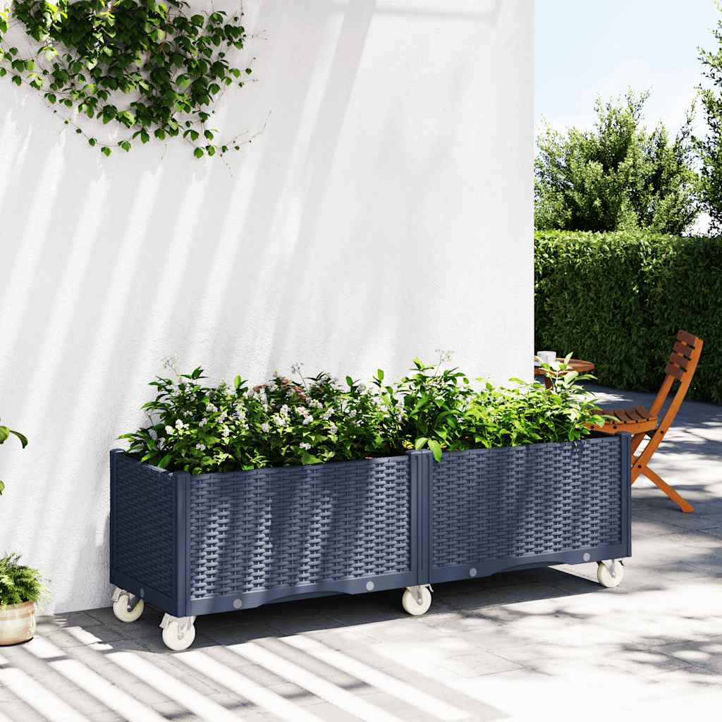 PP planter on wheels blue grey 150x80x54 cm