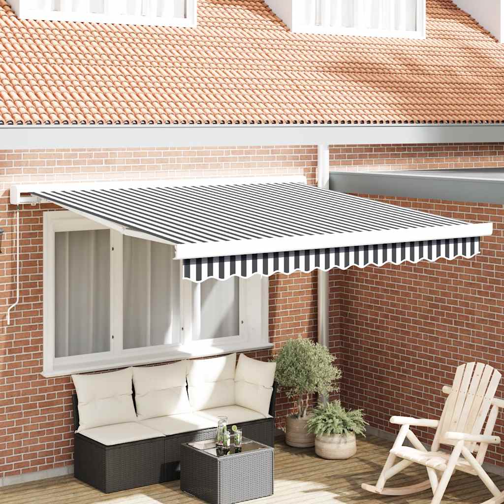 Toldo retráctil aluminio y tela amarillo y blanco 3,5x2,5 m