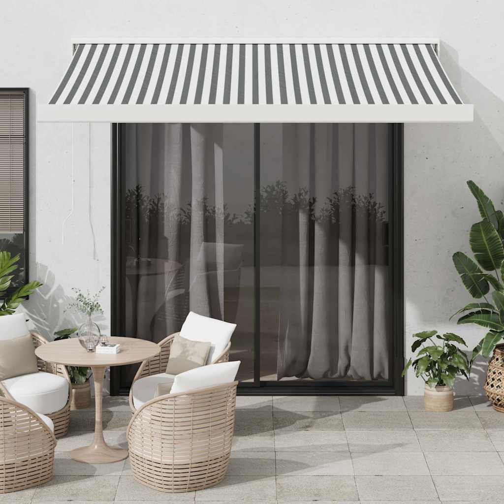 Toldo retráctil aluminio y tela amarillo y blanco 3,5x2,5 m