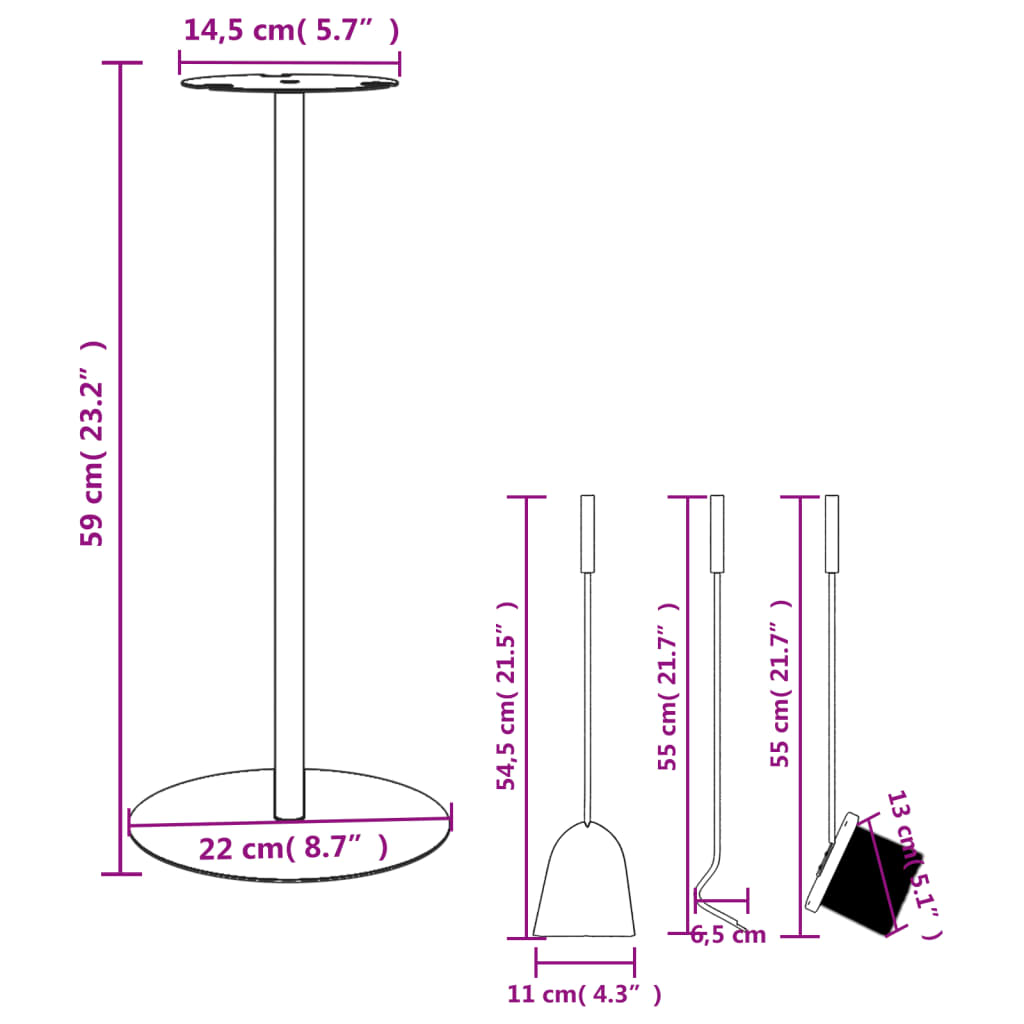Juego de herramientas para chimenea de 4 piezas, 22 x 59 cm, acero