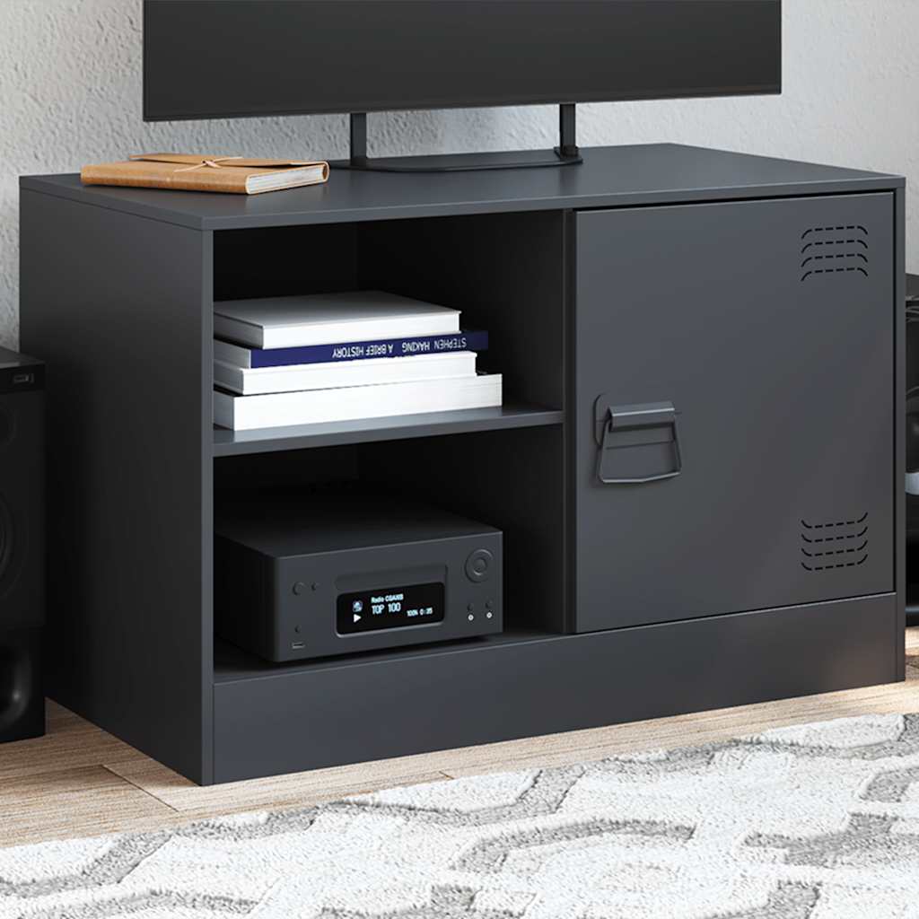 Mueble de TV madera maciza mango marrón y negro 100x33,5x46 cm