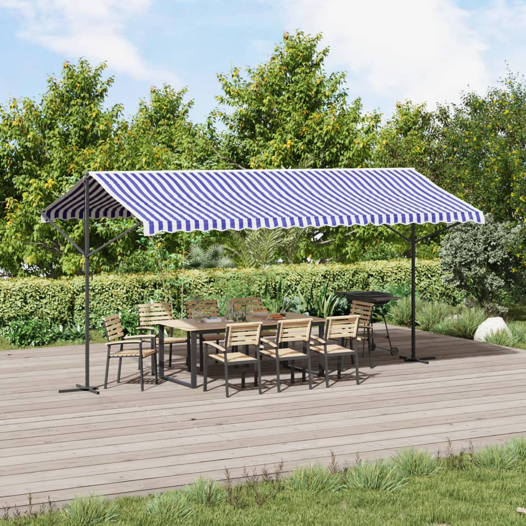Toldo de pie tela y acero azul y blanco 300x300 cm