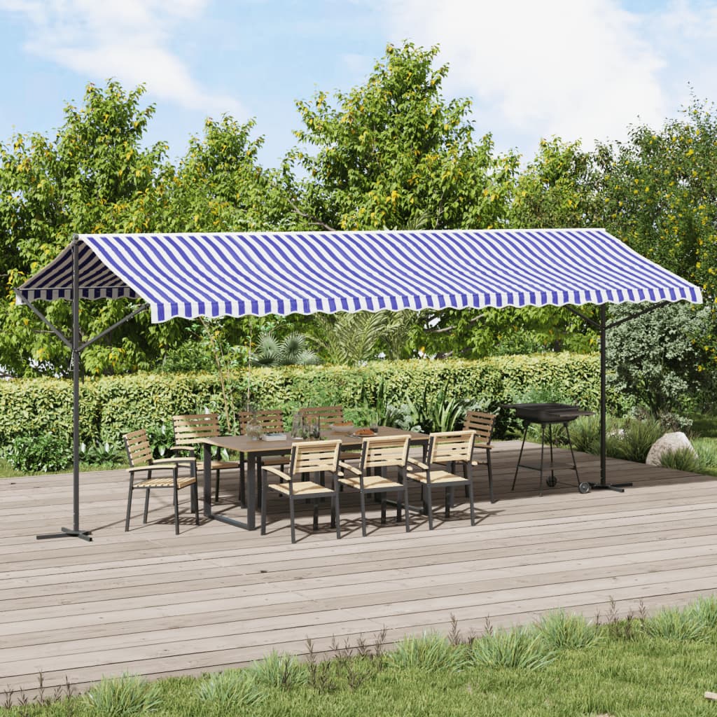 Toldo de pie tela y acero azul y blanco 300x300 cm