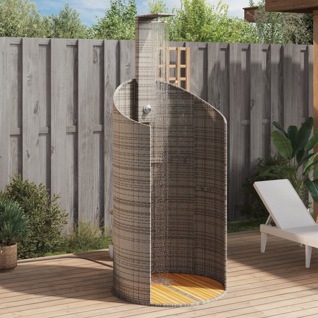 PE rattan and acacia outdoor shower beige 100x100x241.5 cm