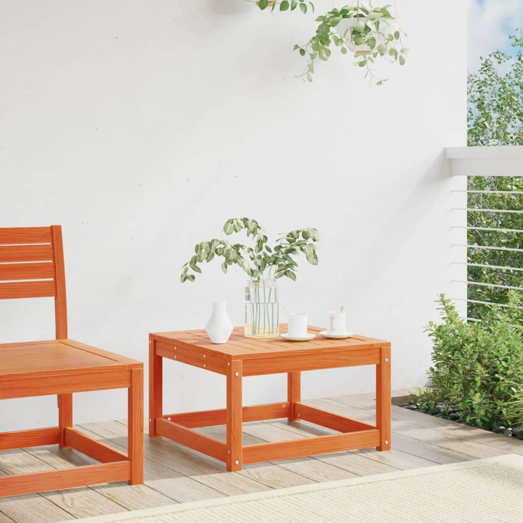 Taburete de jardín madera maciza de pino marrón cera