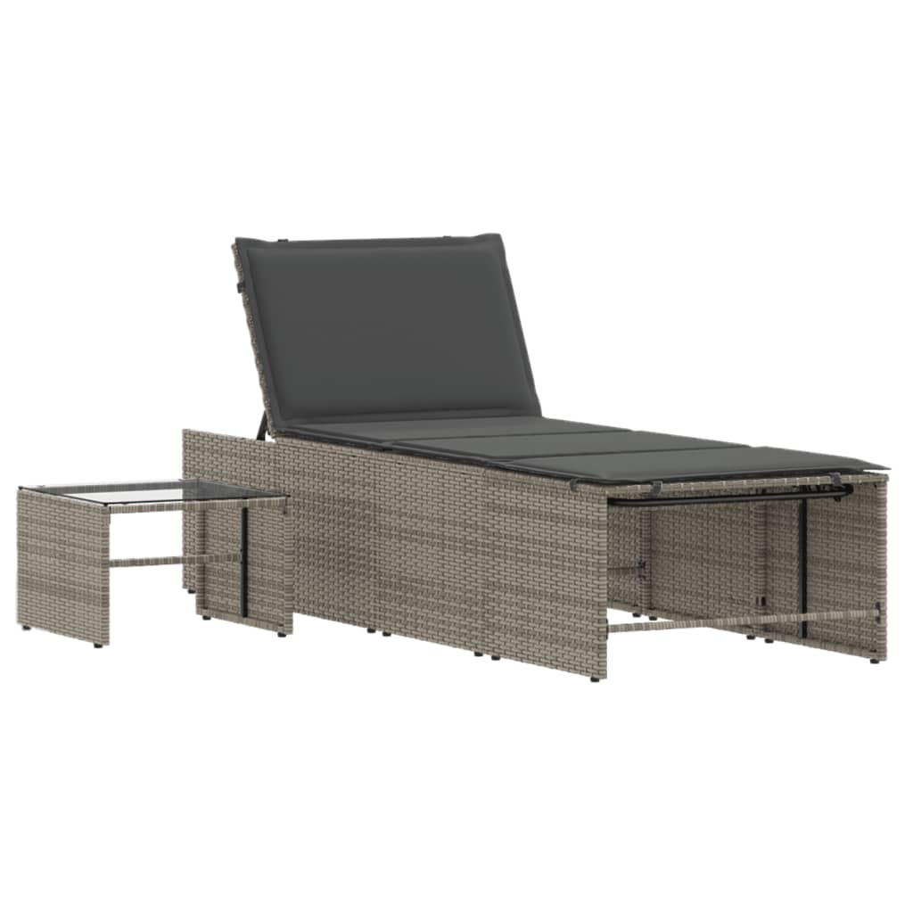 Tumbonas 2 piezas con mesa de ratán sintético gris