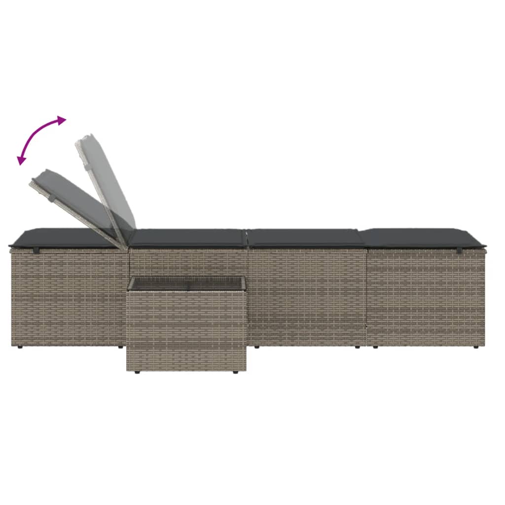 Tumbonas 2 piezas con mesa de ratán sintético gris