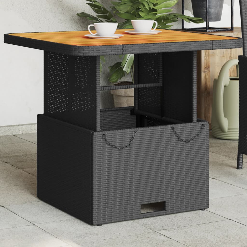 Mesa de jardín ratán PE y madera acacia gris 110x110x71 cm