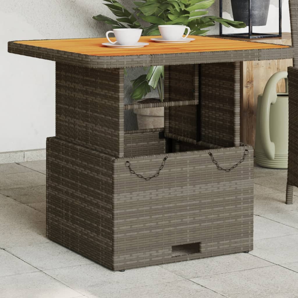 Mesa de jardín ratán PE y madera acacia gris 110x110x71 cm