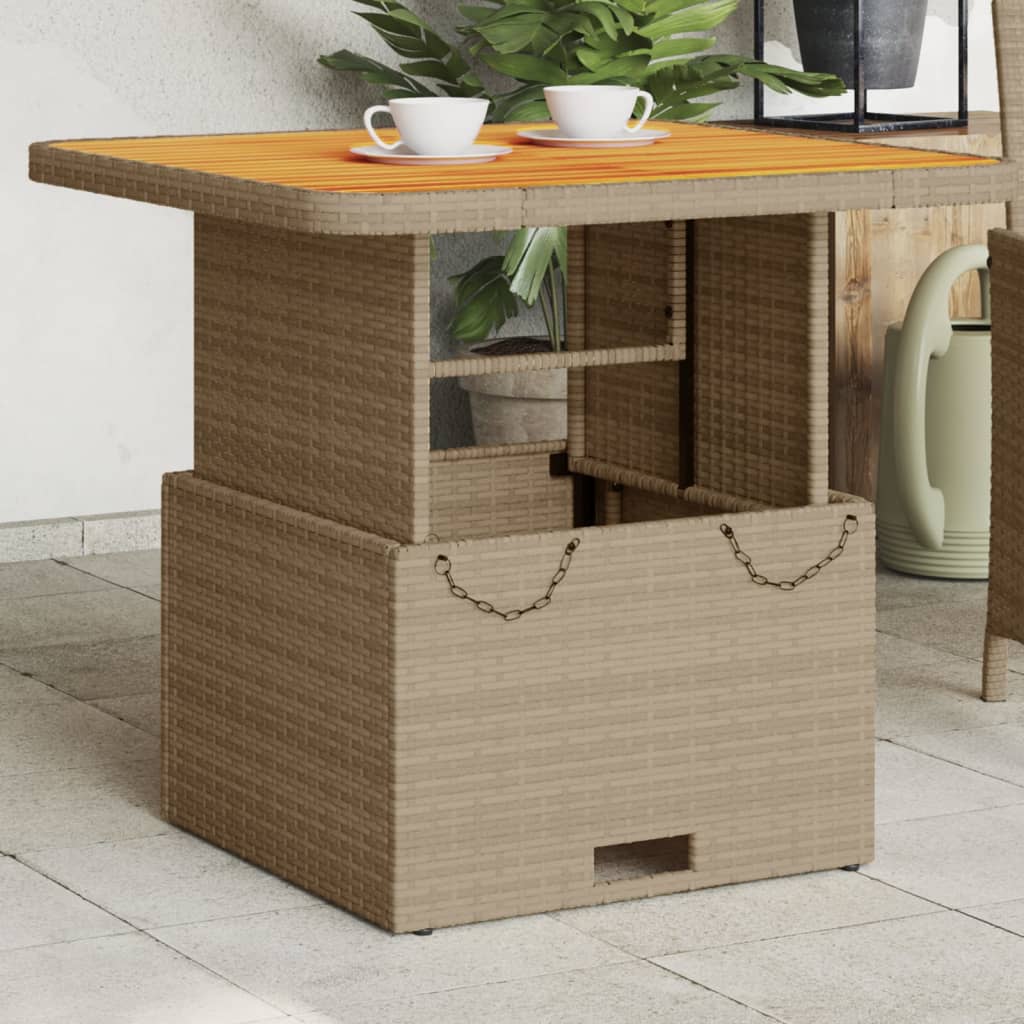 Mesa de jardín ratán PE y madera acacia gris 110x110x71 cm