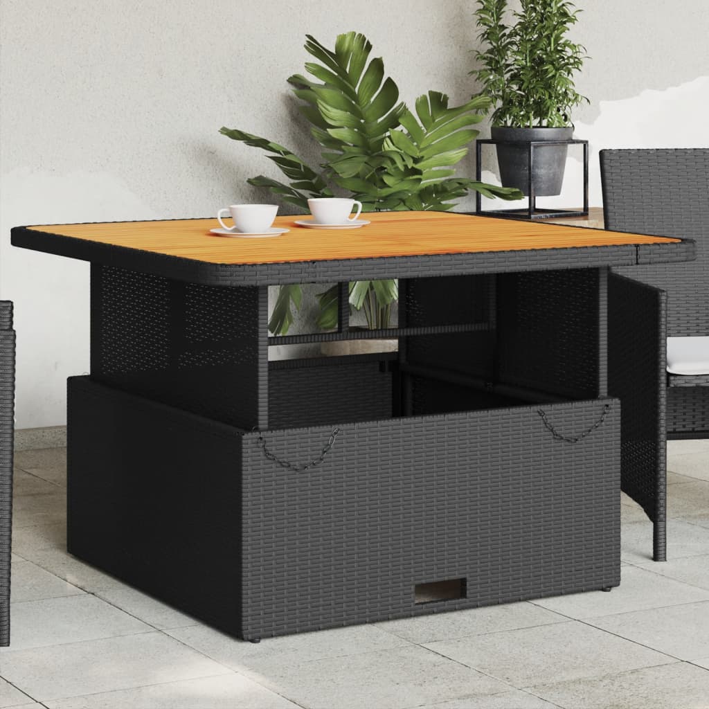 Mesa de jardín madera de acacia y ratán PE beige 110x110x71 cm