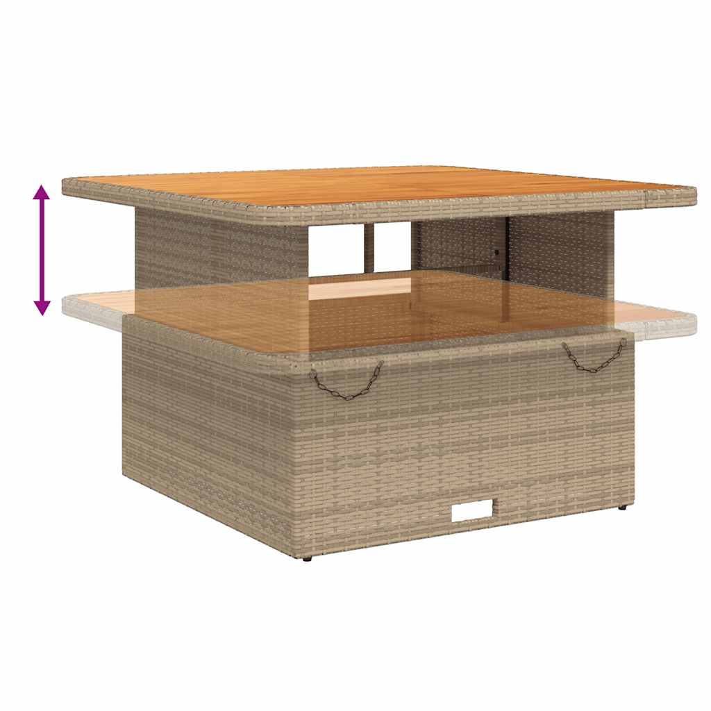 Garden dining table acacia wood and PE rattan beige 110x110x71 cm