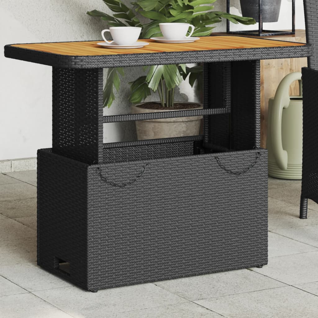 Mesa de jardín madera de acacia y ratán PE beige 110x110x71 cm