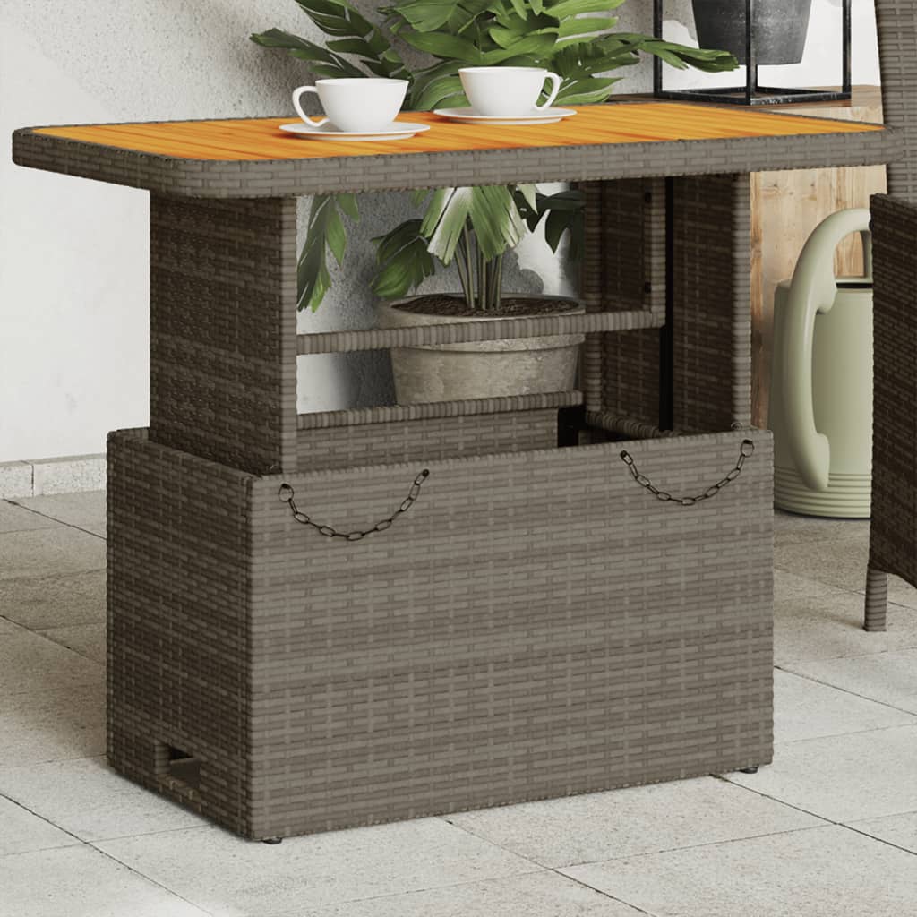 Mesa de jardín ratán PE y madera acacia gris 110x110x71 cm