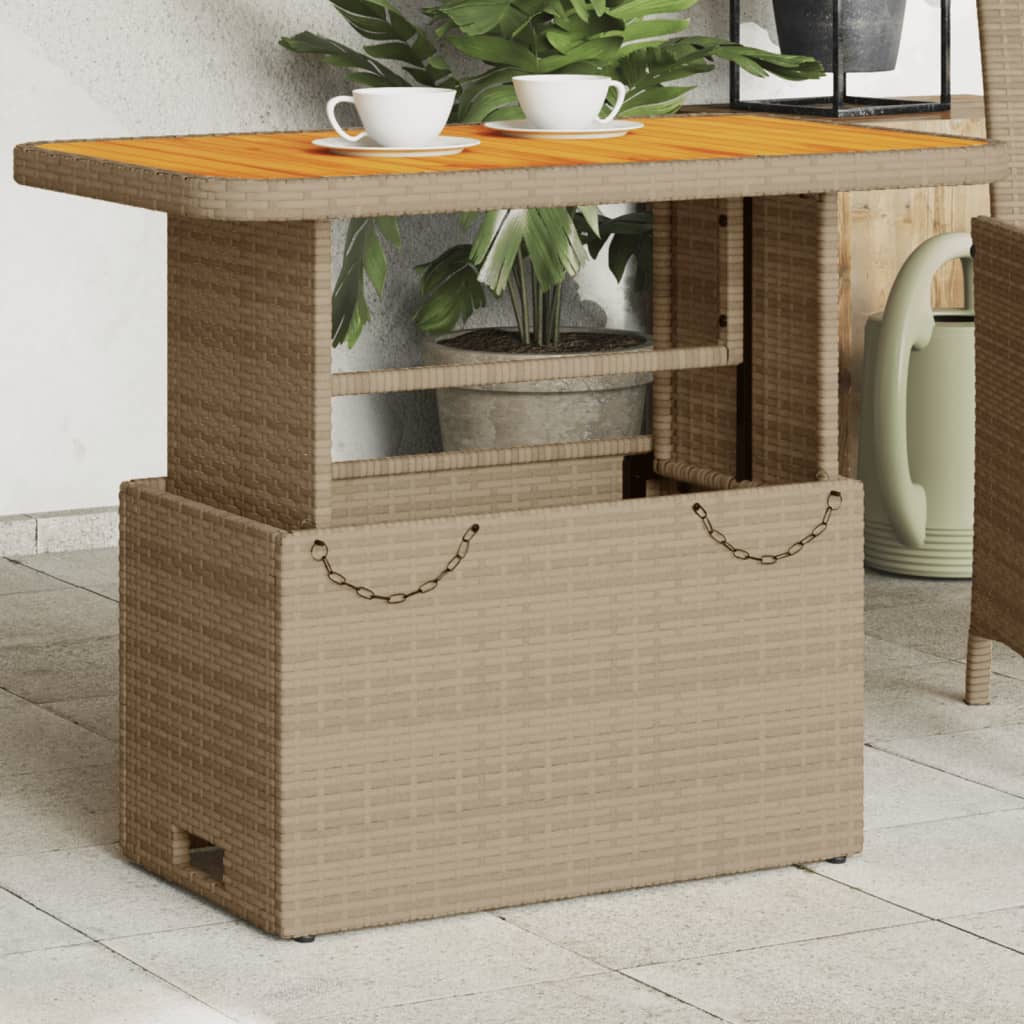 Mesa de jardín ratán PE y madera acacia gris 110x110x71 cm