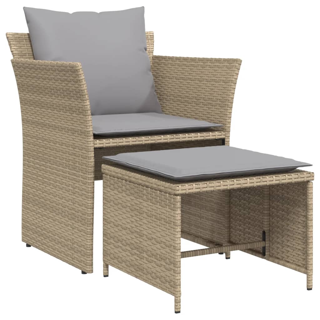 Sillón de jardín con reposapiés ratán sintético beige