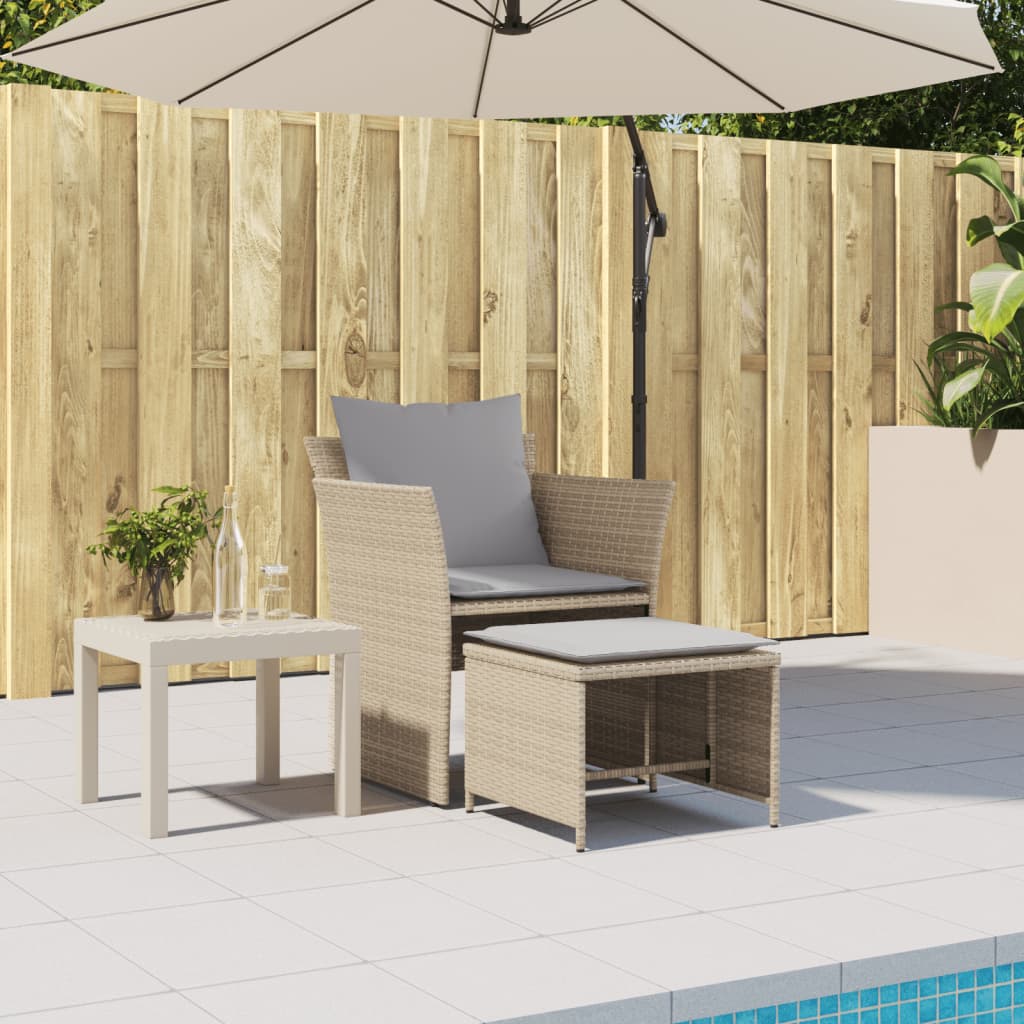 Sillón de jardín con reposapiés ratán sintético beige