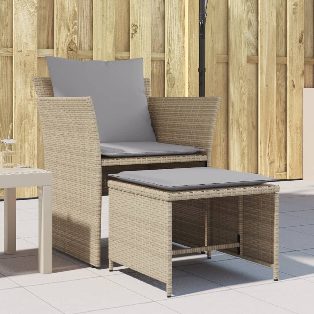Sillón de jardín con reposapiés ratán sintético beige