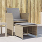 Garden armchair with footrest in synthetic rattan, beige