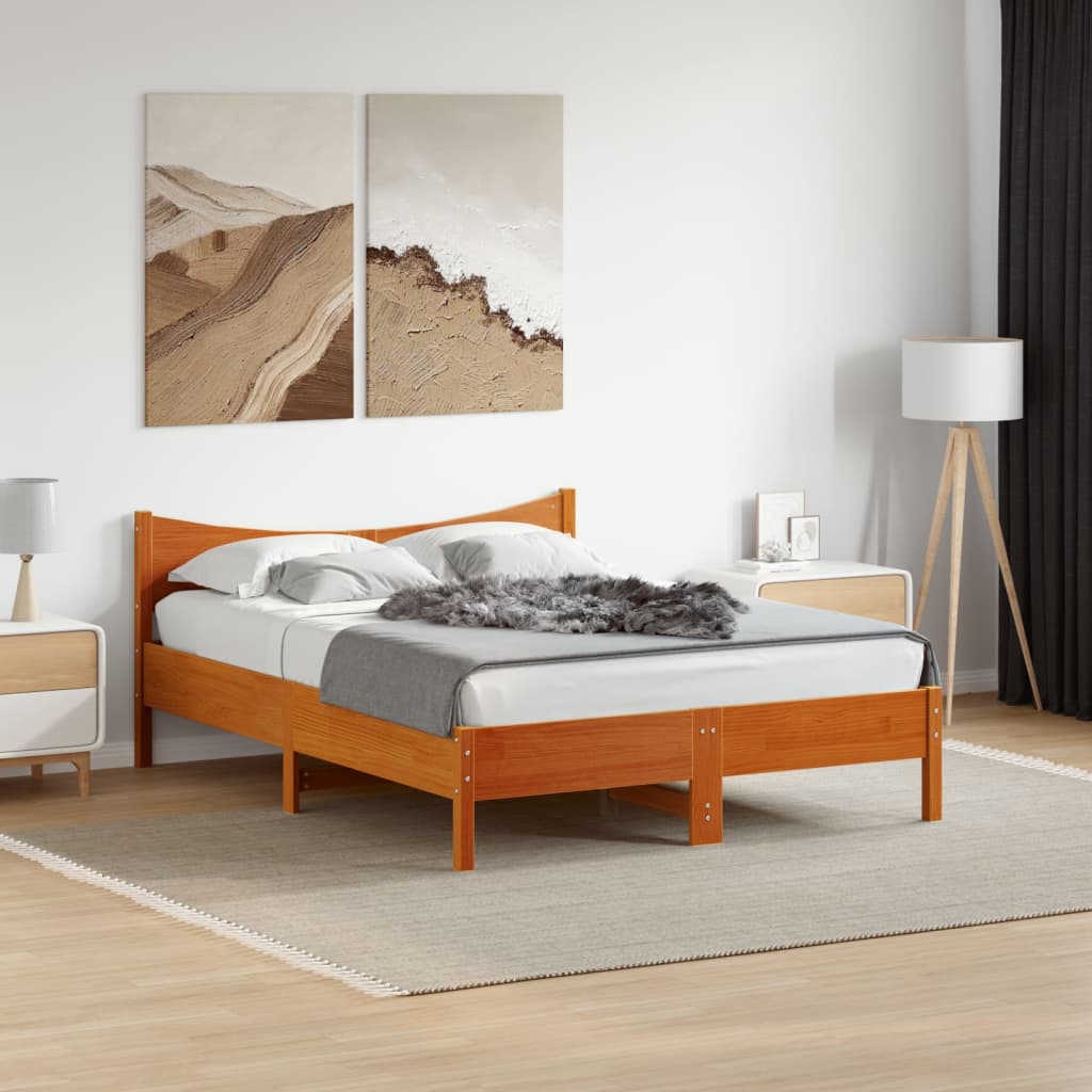 Cama sin colchón madera maciza de pino marrón cera 100x200 cm