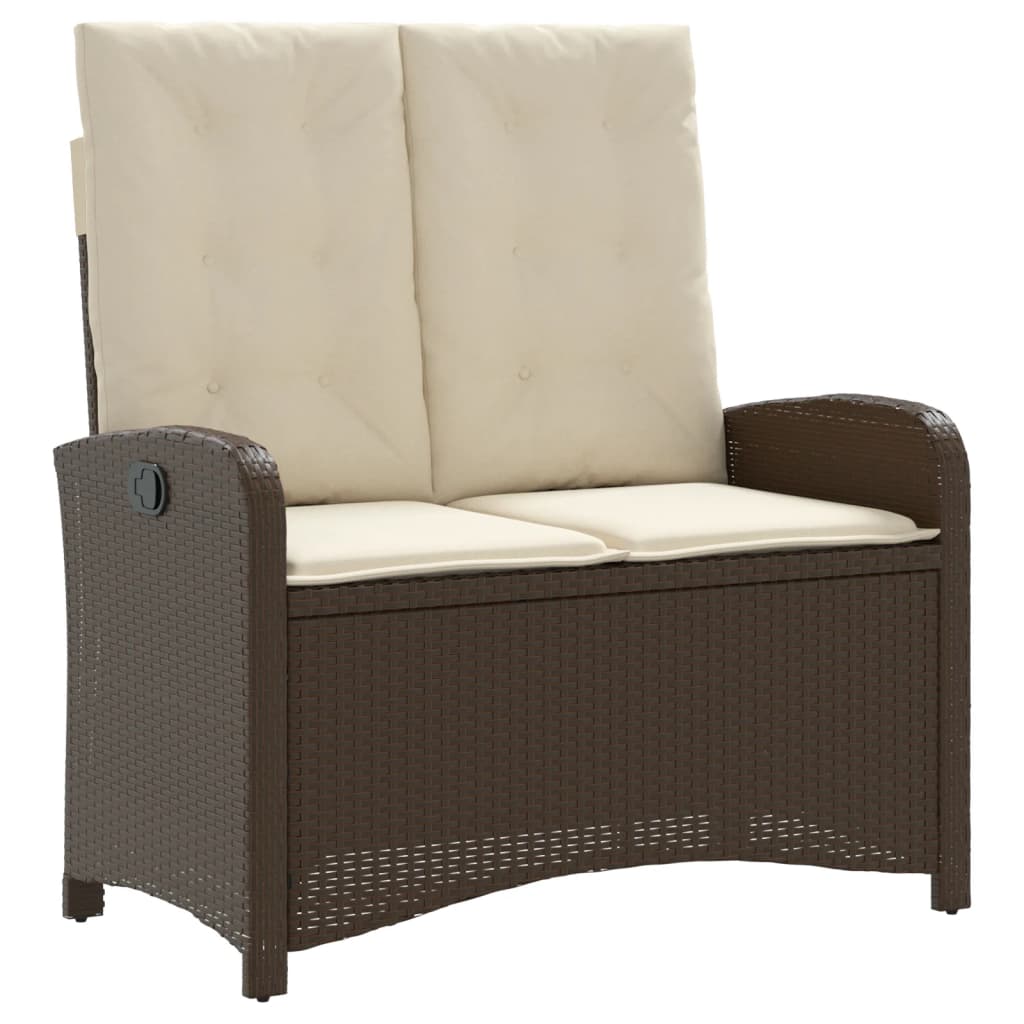Brown synthetic rattan garden reclining armchair with cushions