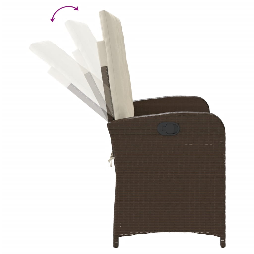 Brown synthetic rattan garden reclining armchair with cushions