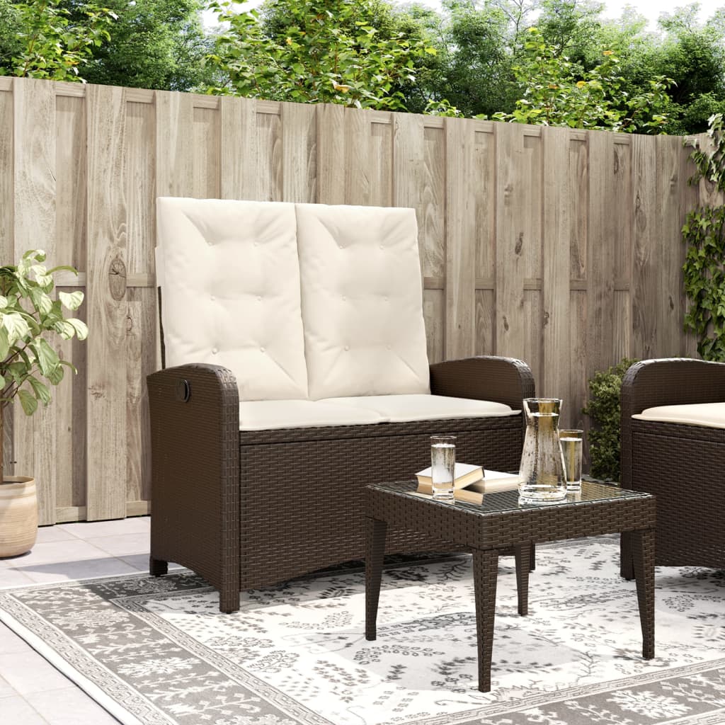 Brown synthetic rattan garden reclining armchair with cushions