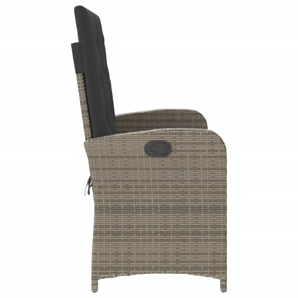 Reclining garden armchair with cushions grey synthetic rattan