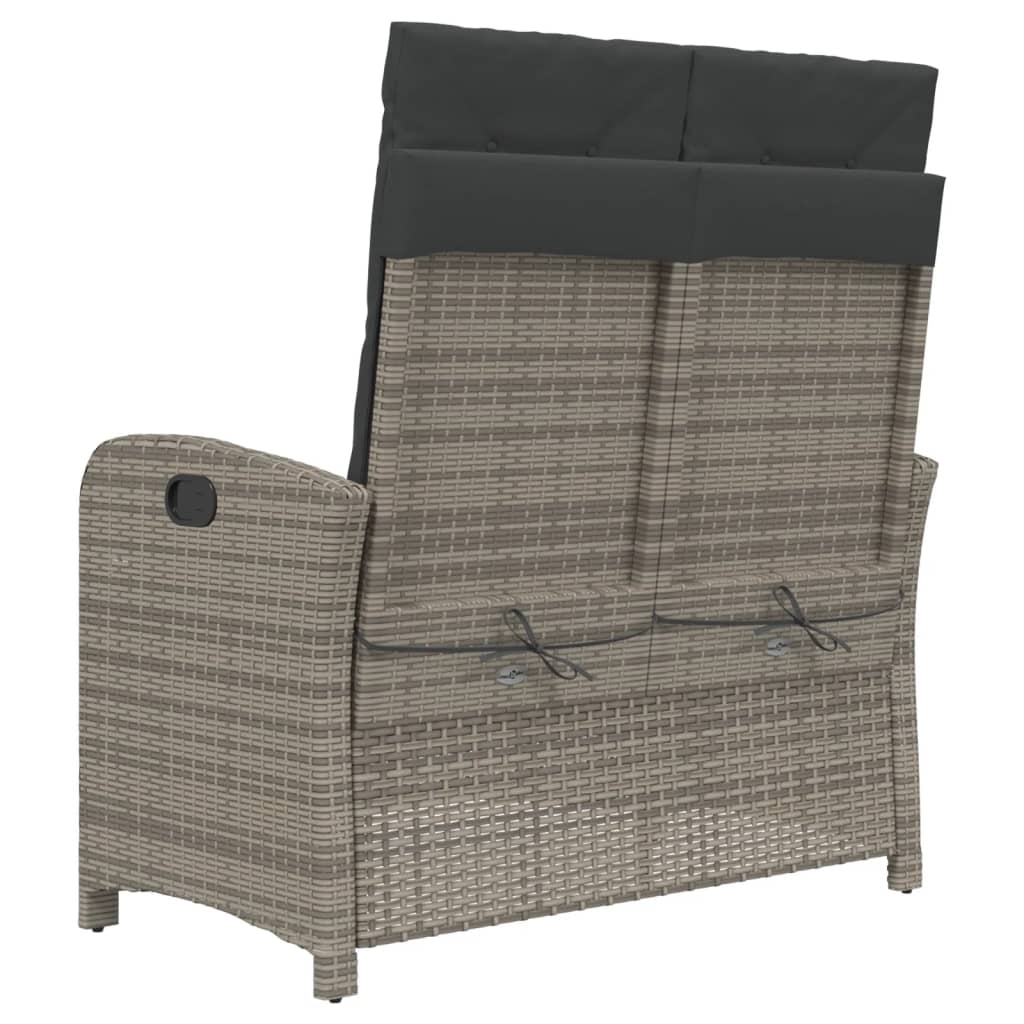 Reclining garden armchair with cushions grey synthetic rattan