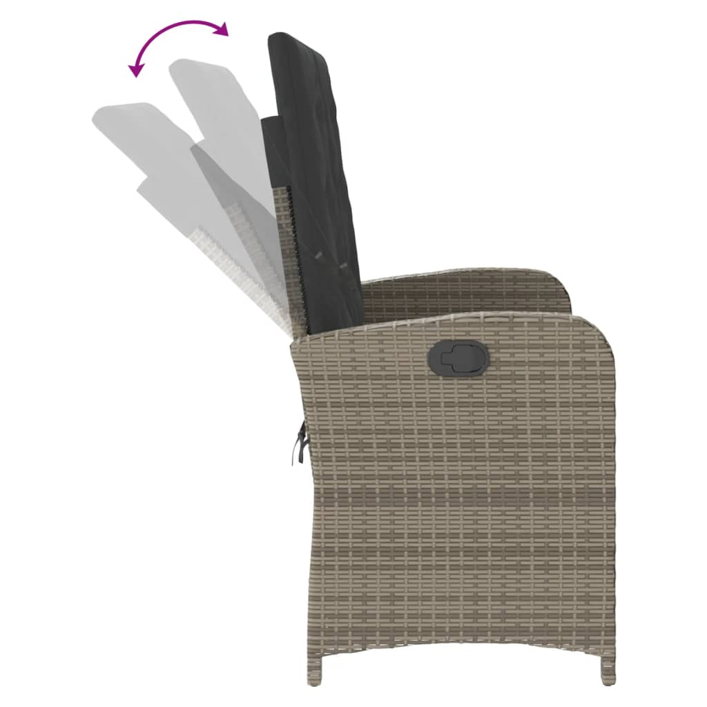 Reclining garden armchair with cushions grey synthetic rattan