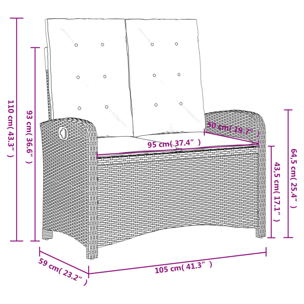 Reclining garden armchair with cushions grey synthetic rattan
