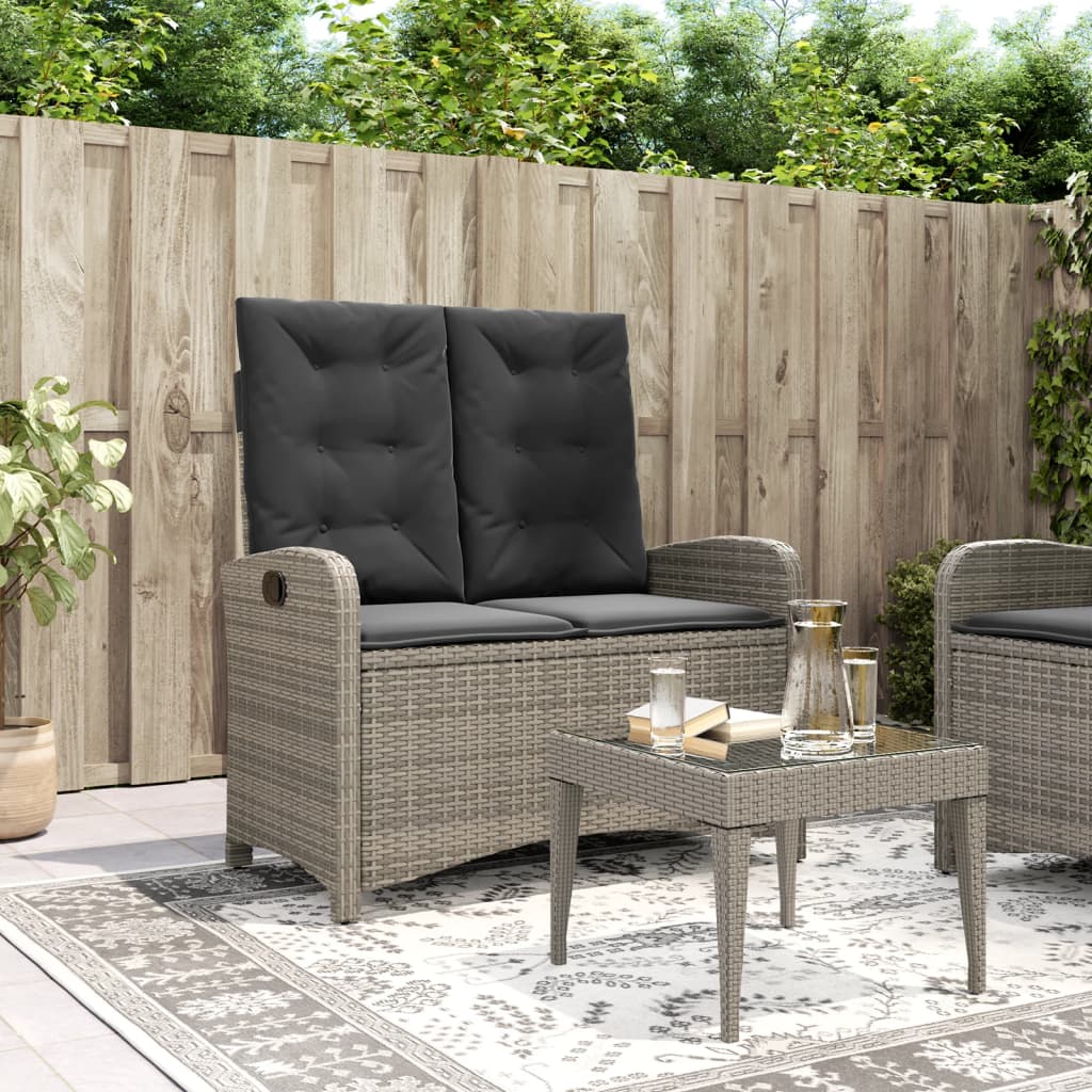 Reclining garden armchair with cushions grey synthetic rattan