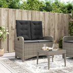 Reclining garden armchair with cushions grey synthetic rattan