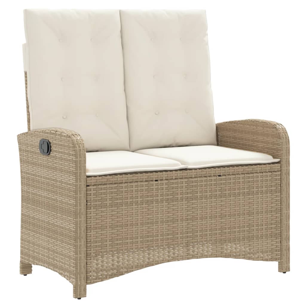 Reclining garden armchair with cushions in beige synthetic rattan