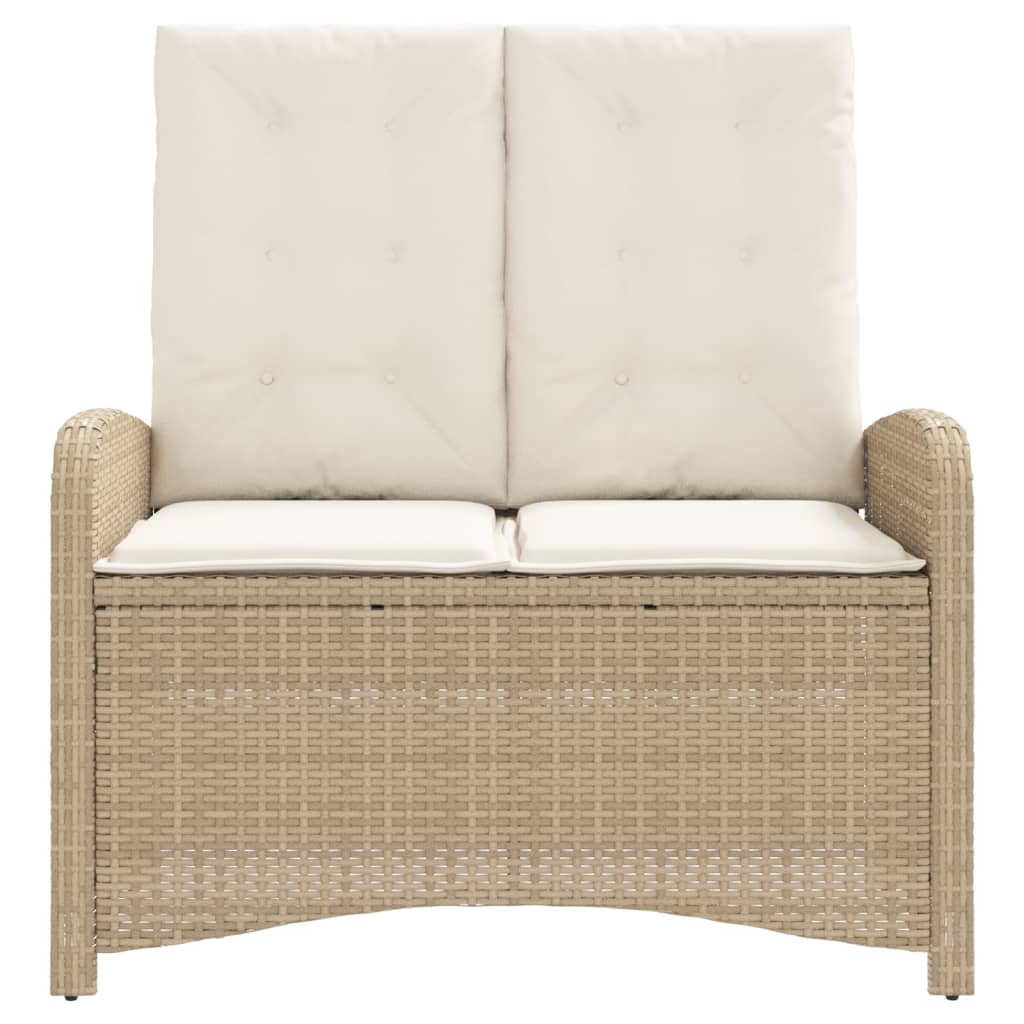 Sillón reclinable de jardín con cojines ratán sintético beige