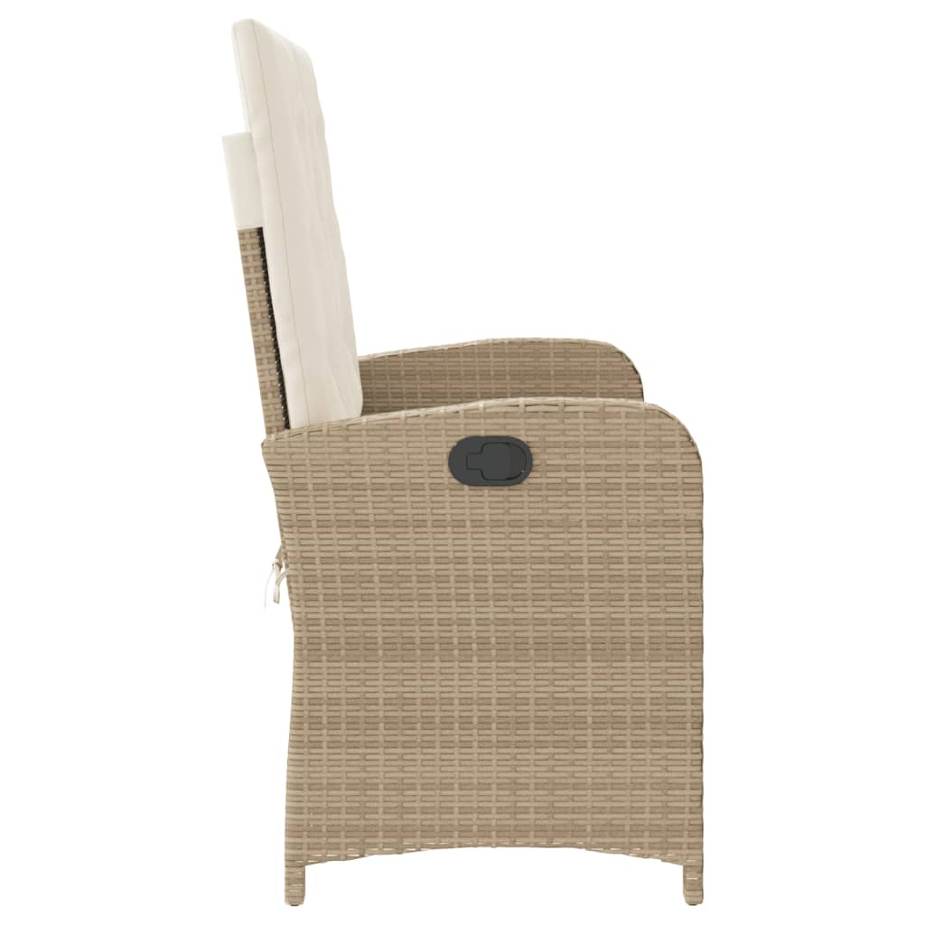 Reclining garden armchair with cushions in beige synthetic rattan