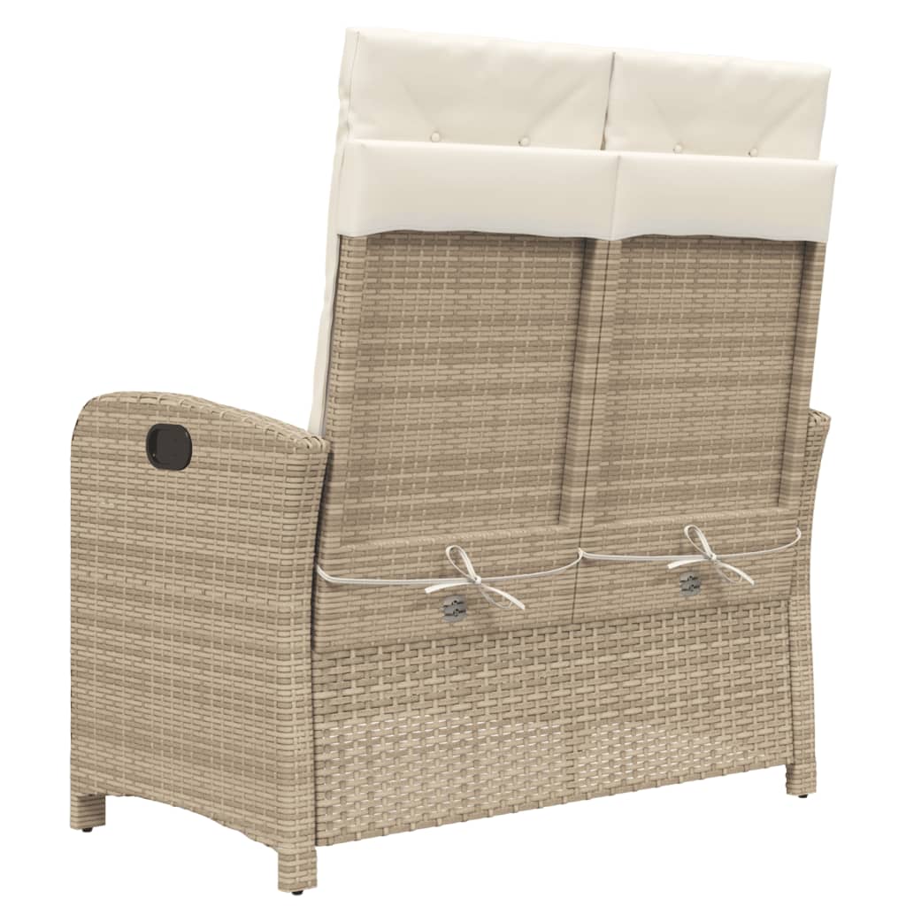 Reclining garden armchair with cushions in beige synthetic rattan
