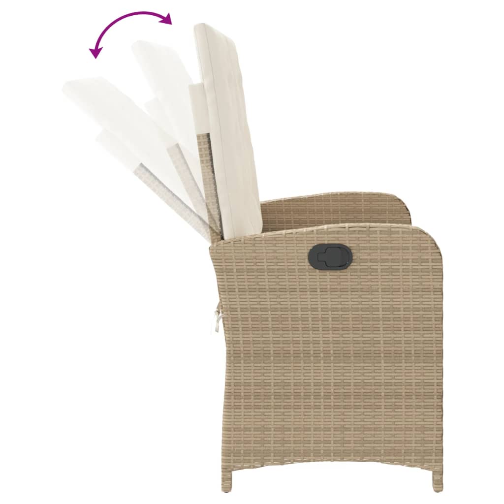 Sillón reclinable de jardín con cojines ratán sintético beige