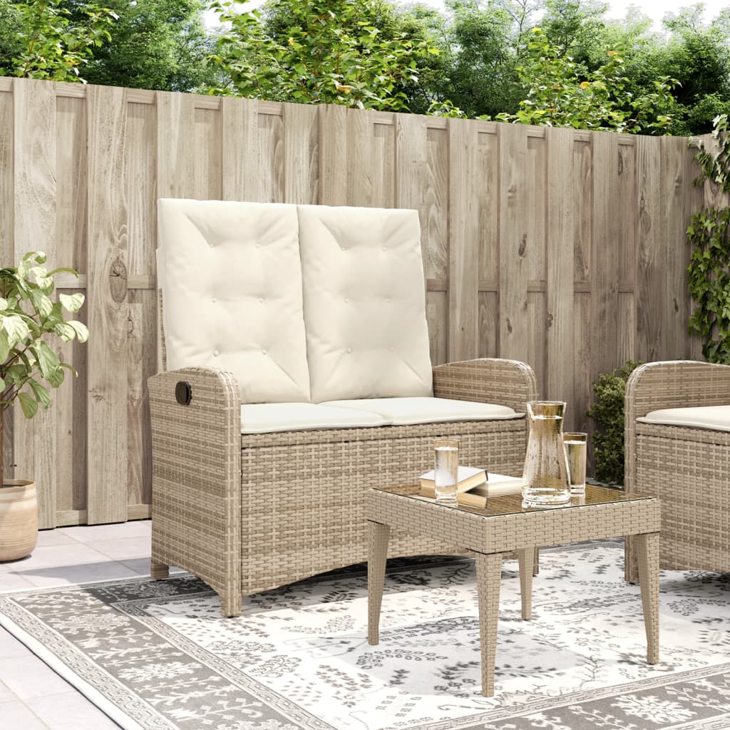 Reclining garden armchair with cushions in beige synthetic rattan